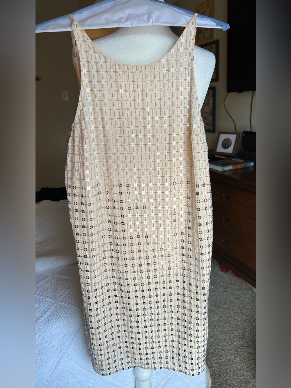 Parker Champagne Monaco Beaded Open-Back Shift Dress